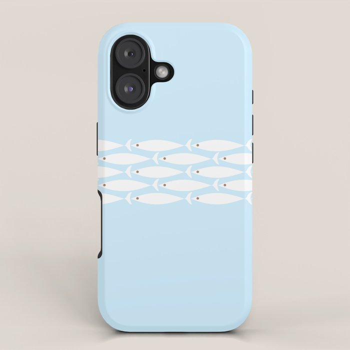 Coastal Minimalist Mid Century Modern Fish in Cool Light Blue White Brown iPhone Case Gallery Image 1