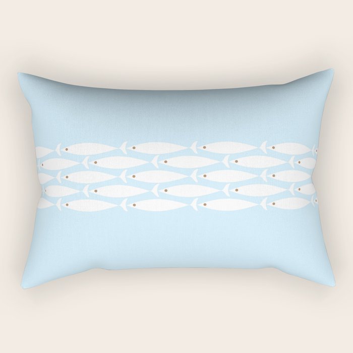 Coastal Minimalist Mid Century Modern Fish in Cool Light Blue White Brown Rectangular Pillow Gallery Image 2