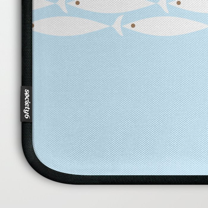 Coastal Minimalist Mid Century Modern Fish in Cool Light Blue White Brown Laptop Sleeve Gallery Image 3
