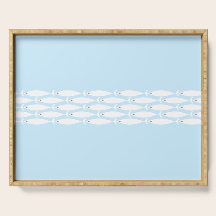 Coastal Minimalist Mid Century Modern Fish in Cool Light Blue White Brown Serving Tray Gallery Image 1