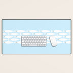 Coastal Minimalist Mid Century Modern Fish in Cool Light Blue White Brown Desk Mat Gallery Image 1