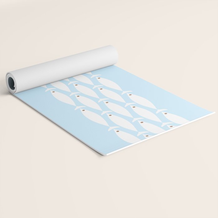 Coastal Minimalist Mid Century Modern Fish in Cool Light Blue White Brown Yoga Mat Gallery Image 2