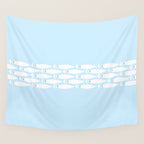 Coastal Minimalist Mid Century Modern Fish in Cool Light Blue White Brown Wall Tapestry Gallery Image 4
