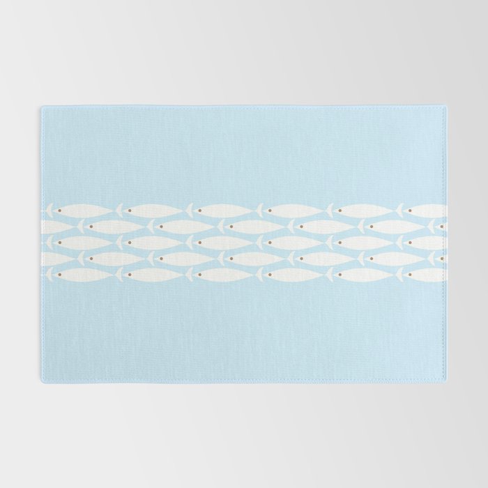 Coastal Minimalist Mid Century Modern Fish in Cool Light Blue White Brown Rug Gallery Image 2
