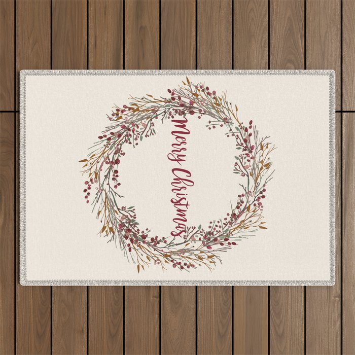 Merry Christmas Wreath Outdoor Rug Gallery Image 1