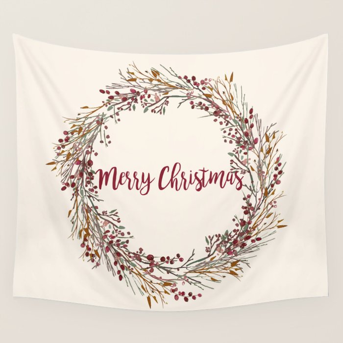 Merry Christmas Wreath Wall Tapestry Gallery Image 4