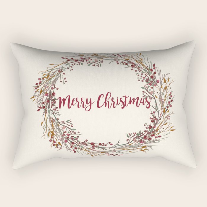 Merry Christmas Wreath Rectangular Pillow Gallery Image 1