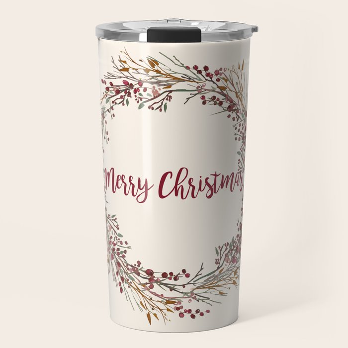 Merry Christmas Wreath Travel Mug Gallery Image 1