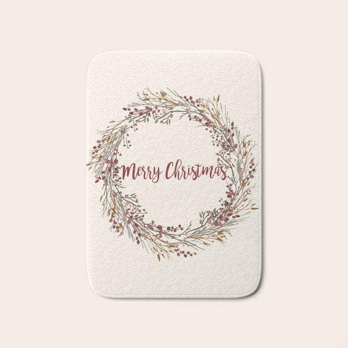 Merry Christmas Wreath Bath Mat Gallery Image 1