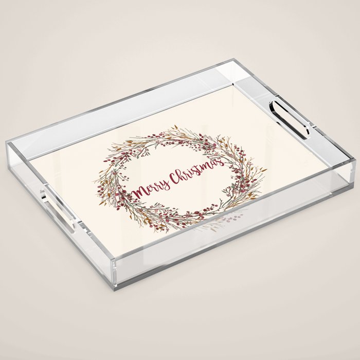 Merry Christmas Wreath Acrylic Tray Gallery Image 1