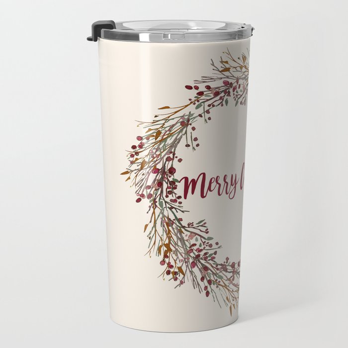Merry Christmas Wreath Travel Mug Gallery Image 3