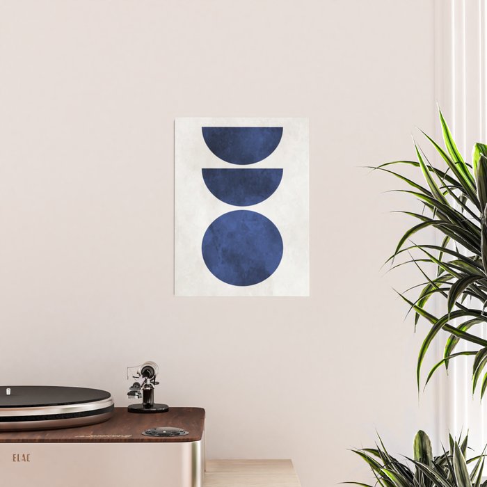 Mid Century Modern Navy Blue Circle Semi CircleWarm Neutral Tones Poster Gallery Image 2