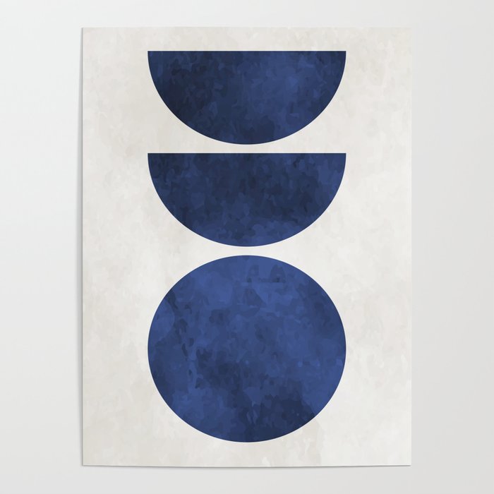 Mid Century Modern Navy Blue Circle Semi CircleWarm Neutral Tones Poster Gallery Image 1