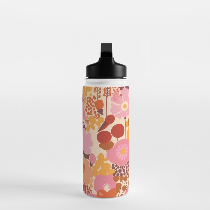 Bold Retro Bloom Collage in Sunset Tones Maximalist Floral Pattern Water Bottle Gallery Image 3