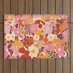 Bold Retro Bloom Collage in Sunset Tones Maximalist Floral Pattern Outdoor Rug Gallery Image 1