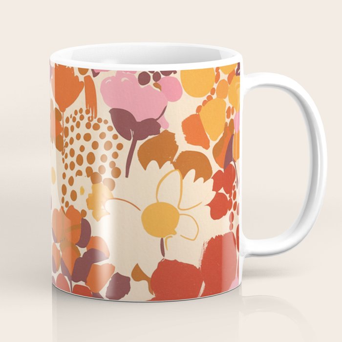 Bold Retro Bloom Collage in Sunset Tones Maximalist Floral Pattern Coffee Mug Gallery Image 1