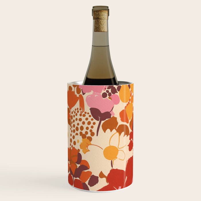 Bold Retro Bloom Collage in Sunset Tones Maximalist Floral Pattern Wine Chiller Gallery Image 3
