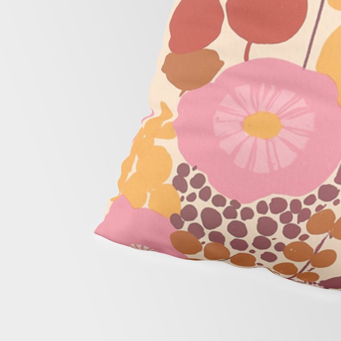Bold Retro Bloom Collage in Sunset Tones Maximalist Floral Pattern Pillow Sham Gallery Image 4