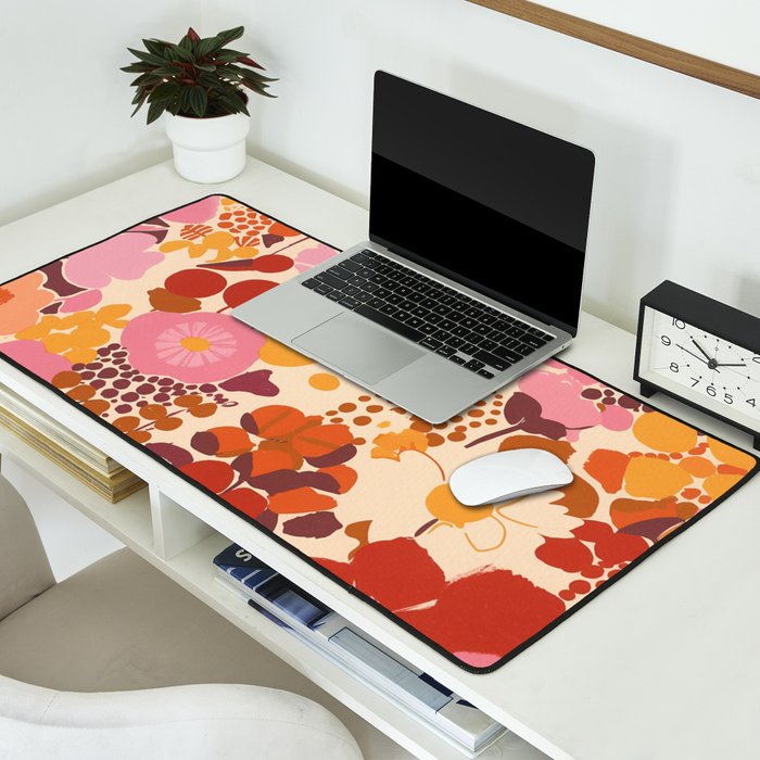 Bold Retro Bloom Collage in Sunset Tones Maximalist Floral Pattern Desk Mat Gallery Image 2