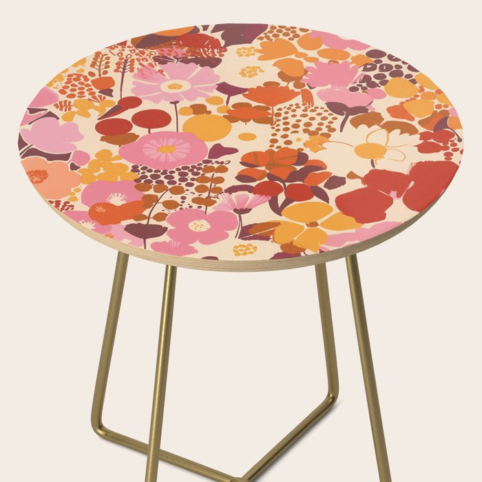 Bold Retro Bloom Collage in Sunset Tones Maximalist Floral Pattern Side Table Gallery Image 2