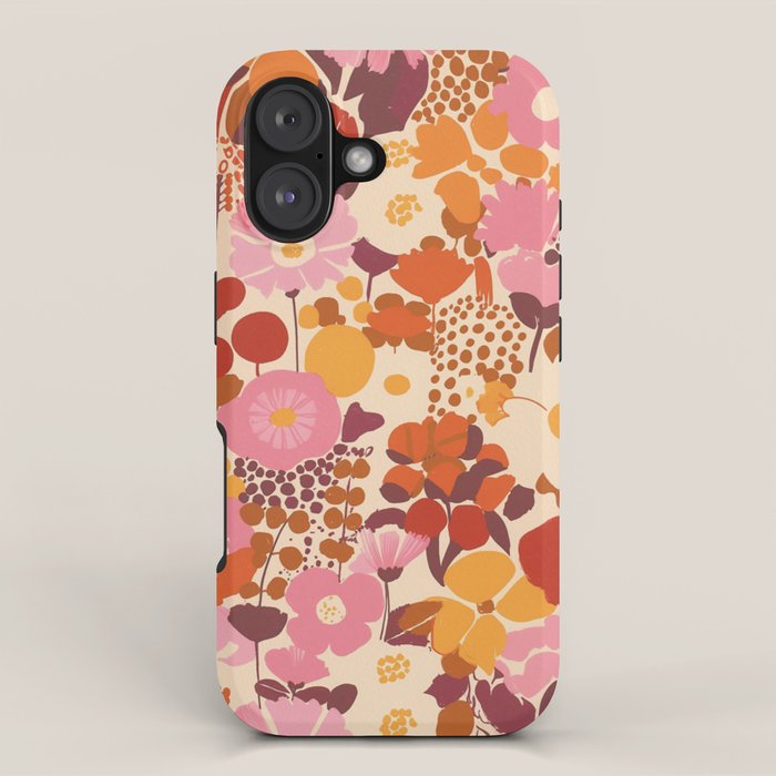 Bold Retro Bloom Collage in Sunset Tones Maximalist Floral Pattern iPhone Case Gallery Image 1