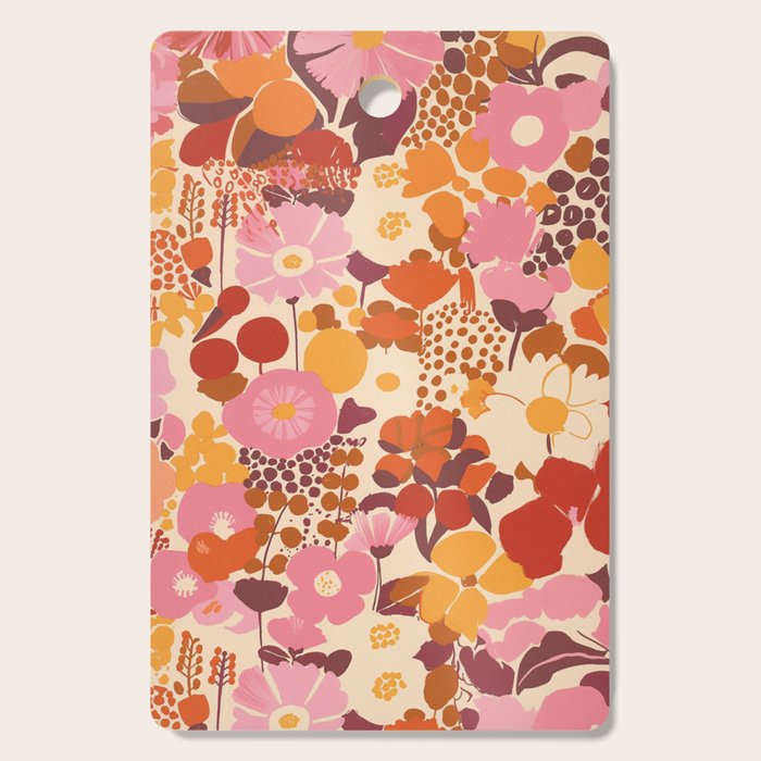 Bold Retro Bloom Collage in Sunset Tones Maximalist Floral Pattern Cutting Board Gallery Image 1