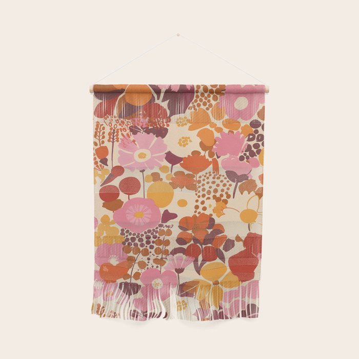 Bold Retro Bloom Collage in Sunset Tones Maximalist Floral Pattern Wall Hanging Gallery Image 1