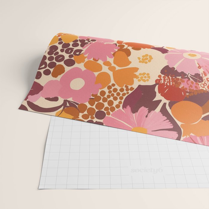 Bold Retro Bloom Collage in Sunset Tones Maximalist Floral Pattern Wrapping Paper Gallery Image 2