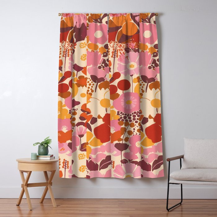 Bold Retro Bloom Collage in Sunset Tones Maximalist Floral Pattern Window Curtain Gallery Image 5