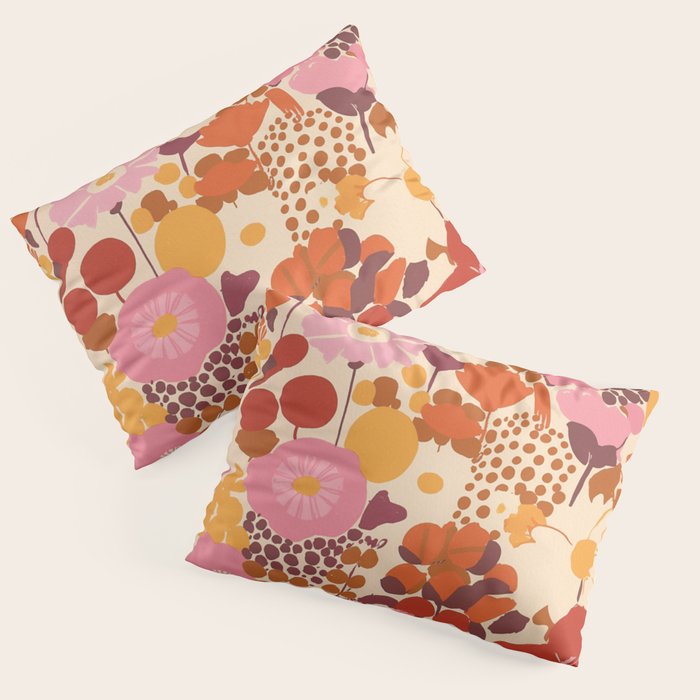 Bold Retro Bloom Collage in Sunset Tones Maximalist Floral Pattern Pillow Sham Gallery Image 3