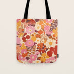 Bold Retro Bloom Collage in Sunset Tones Maximalist Floral Pattern Tote Bag Gallery Image 1