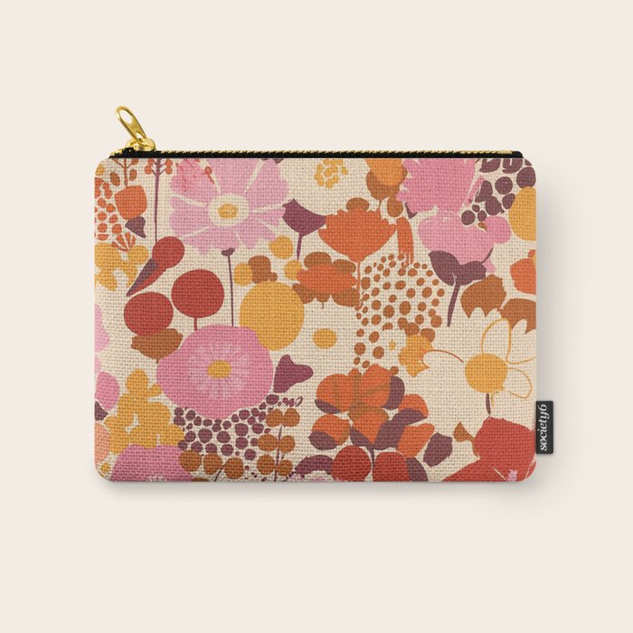 Bold Retro Bloom Collage in Sunset Tones Maximalist Floral Pattern Carry All Pouch Gallery Image 1