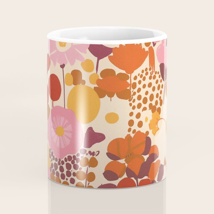 Bold Retro Bloom Collage in Sunset Tones Maximalist Floral Pattern Coffee Mug Gallery Image 4