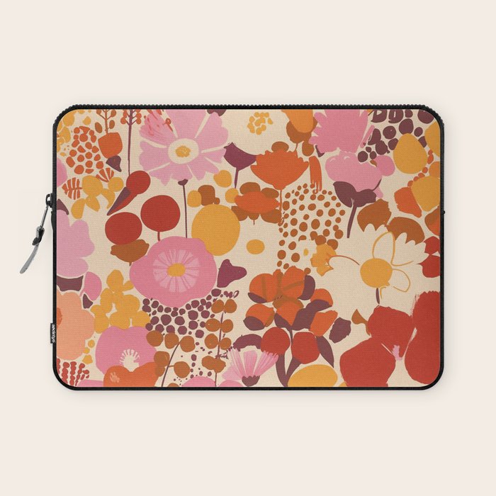 Bold Retro Bloom Collage in Sunset Tones Maximalist Floral Pattern Laptop Sleeve Gallery Image 1