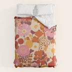 Bold Retro Bloom Collage in Sunset Tones Maximalist Floral Pattern Duvet Cover Gallery Image 6