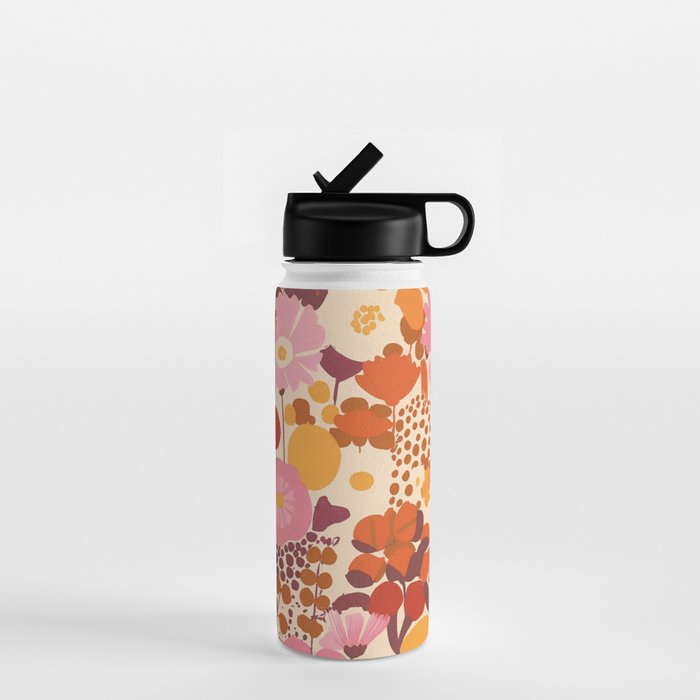 Bold Retro Bloom Collage in Sunset Tones Maximalist Floral Pattern Water Bottle Gallery Image 1