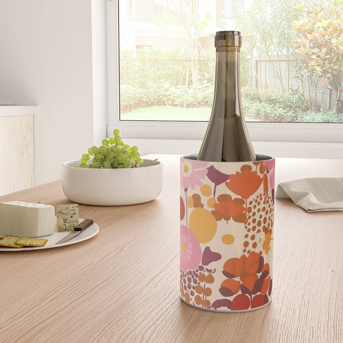 Bold Retro Bloom Collage in Sunset Tones Maximalist Floral Pattern Wine Chiller Gallery Image 4