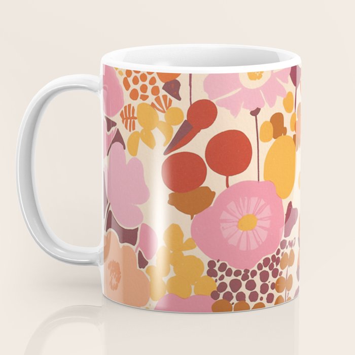 Bold Retro Bloom Collage in Sunset Tones Maximalist Floral Pattern Coffee Mug Gallery Image 3