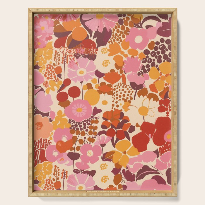 Bold Retro Bloom Collage in Sunset Tones Maximalist Floral Pattern Serving Tray Gallery Image 1