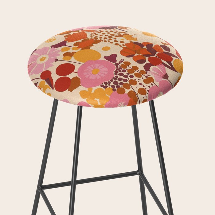 Bold Retro Bloom Collage in Sunset Tones Maximalist Floral Pattern Stool Gallery Image 2