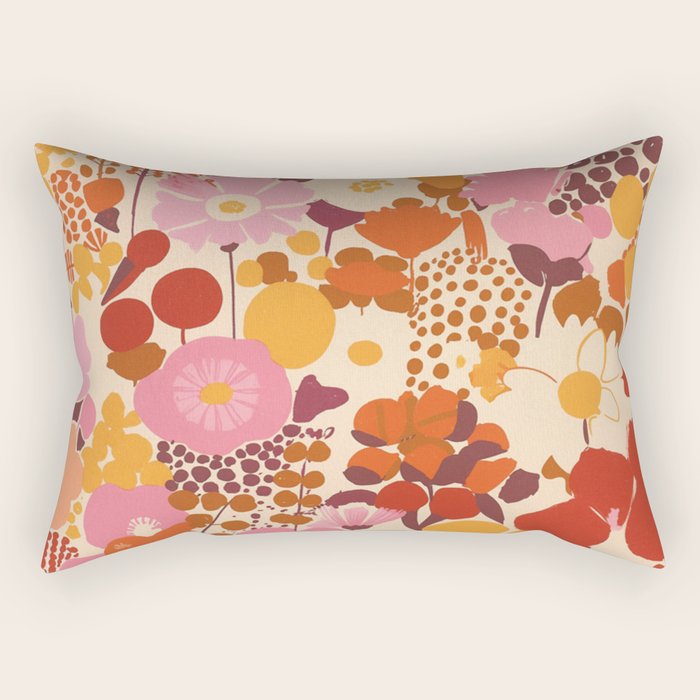 Bold Retro Bloom Collage in Sunset Tones Maximalist Floral Pattern Rectangular Pillow Gallery Image 1