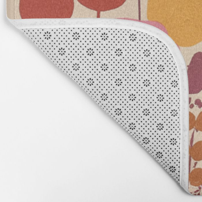 Bold Retro Bloom Collage in Sunset Tones Maximalist Floral Pattern Bath Mat Gallery Image 2