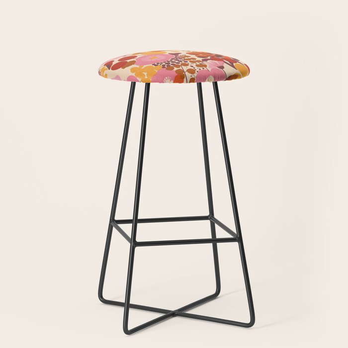 Bold Retro Bloom Collage in Sunset Tones Maximalist Floral Pattern Stool Gallery Image 1