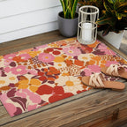 Bold Retro Bloom Collage in Sunset Tones Maximalist Floral Pattern Outdoor Rug Gallery Image 2