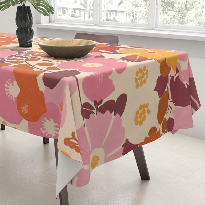Bold Retro Bloom Collage in Sunset Tones Maximalist Floral Pattern Tablecloth Gallery Image 3