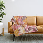 Bold Retro Bloom Collage in Sunset Tones Maximalist Floral Pattern Throw Blanket Gallery Image 1