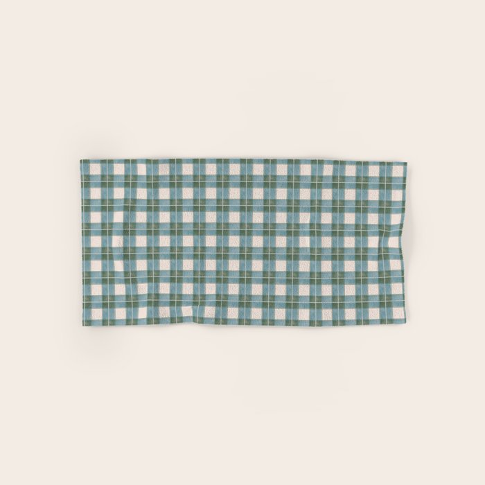 Green, Blue, and Ivory Traditional Plaid Pattern Bath Towel Gallery Image 1
