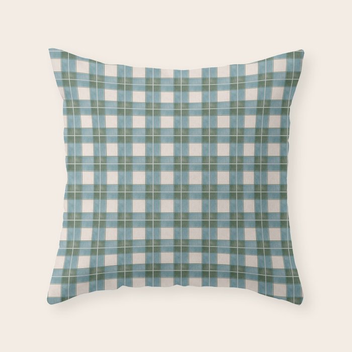 Green, Blue, and Ivory Traditional Plaid Pattern Throw Pillow Gallery Image 6