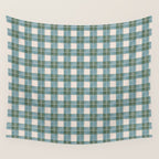 Green, Blue, and Ivory Traditional Plaid Pattern Wall Tapestry Gallery Image 4