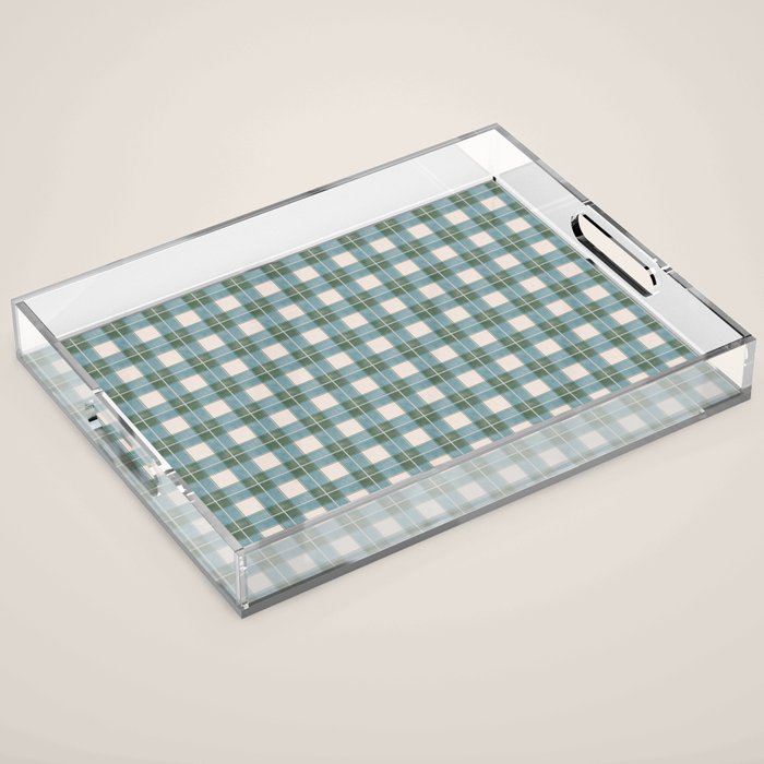 Green, Blue, and Ivory Traditional Plaid Pattern Acrylic Tray Gallery Image 1